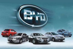 BYD logo and cars